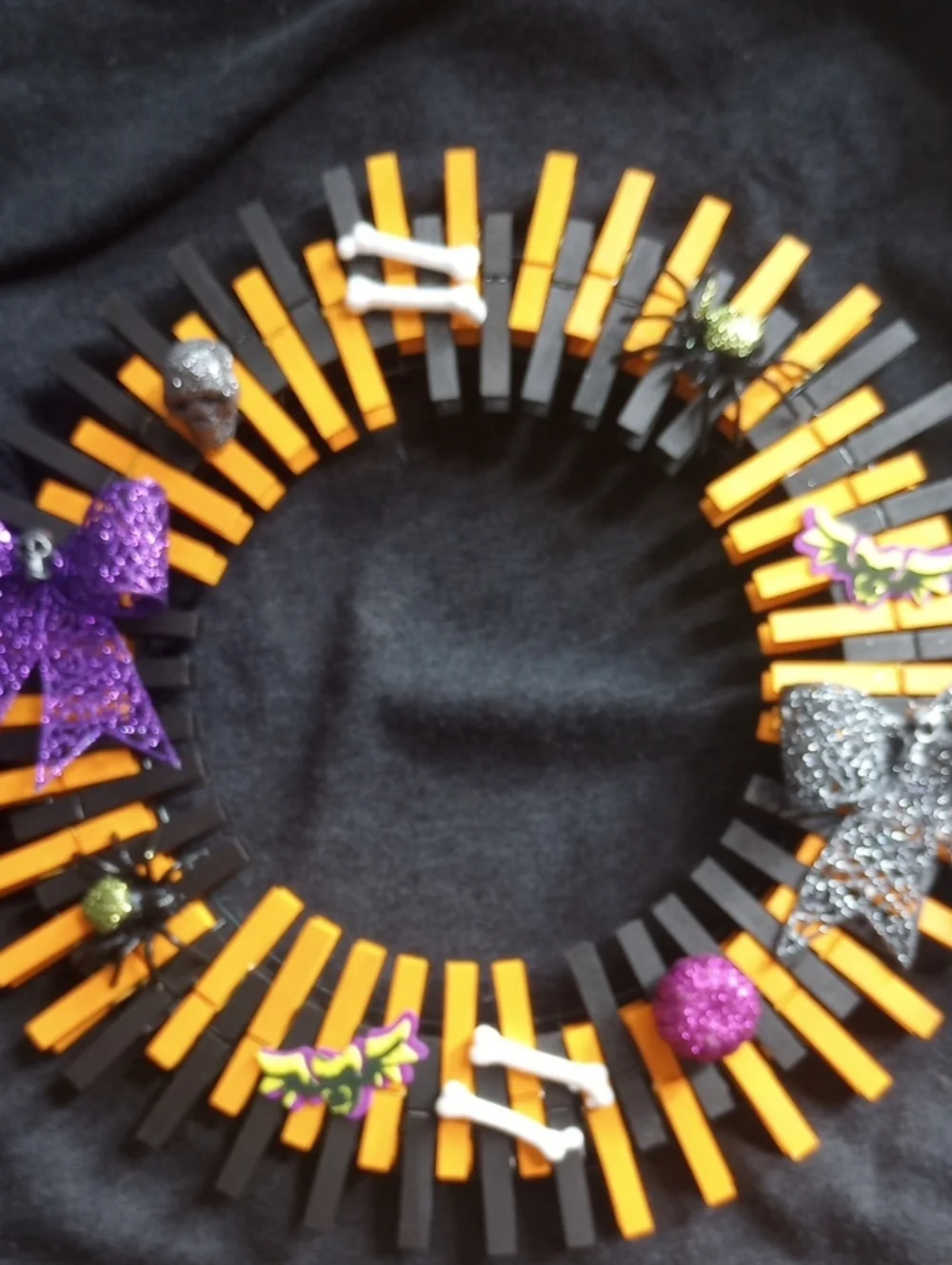 Kids Halloween Clothespin Wreath - Orange & Black